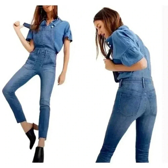 Madewell Med The Skinny Overalls Jeans Kemp Wash Strech Denim H5926 - Picture 3 of 10